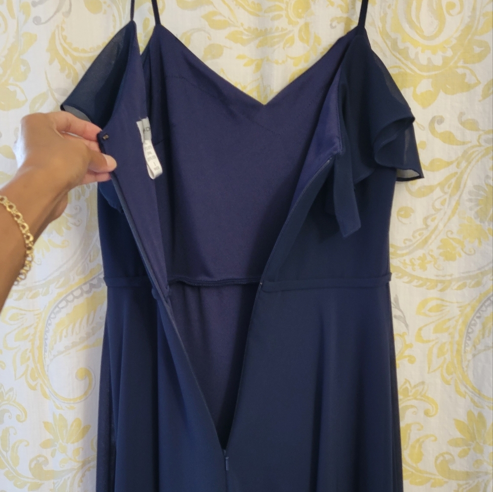 #LEVKOFF Ruffle V-Neck Chiffon Gown In Navy Color - Picture 10 of 11